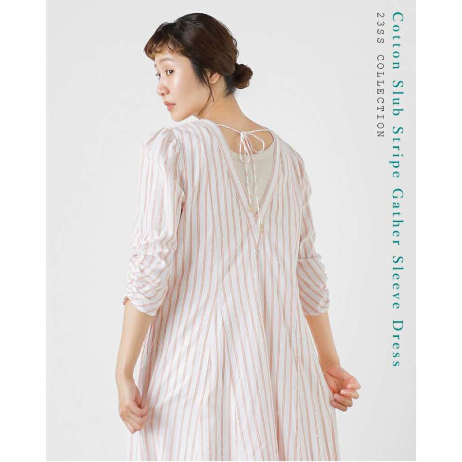 ヌキテパ コットン スラブ ストライプ ギャザースリーブ ドレス ヌキテパ コットン スラブ ストライプ ギャザースリーブ ドレス