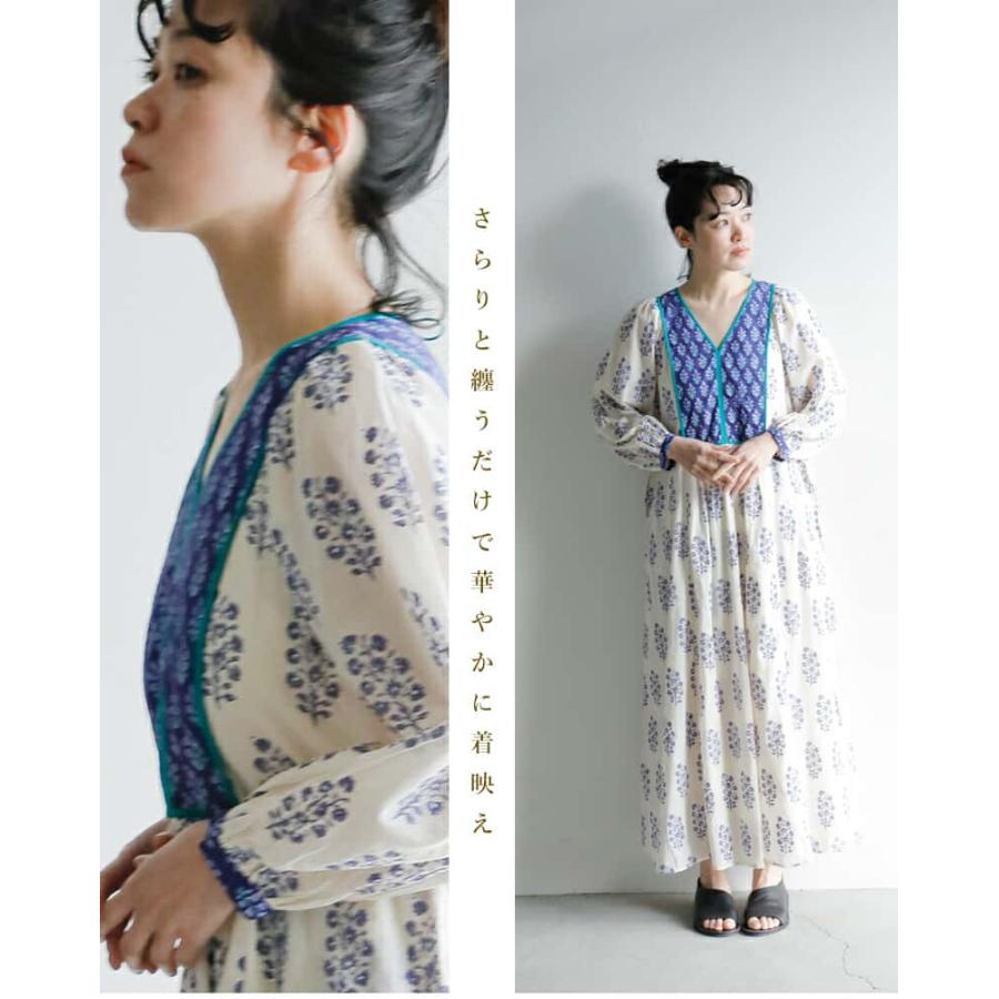 ヌキテパ ne Quittez pas  コットン エスニック ギャザー ドレス ワンピース 春ワンピ Cotton Voile Ethnic Combination Print Gather Dress｜aranciato｜10