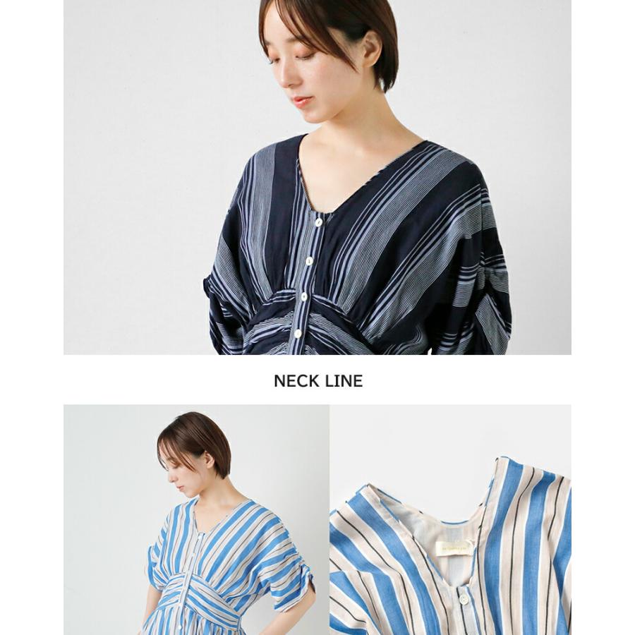 新品【ne Quittez pas/ヌキテパ】コットンベール　ギャザーガウン Cotton Voile Stripe Waist Gather Dress | Pasand by ne Quittez pas