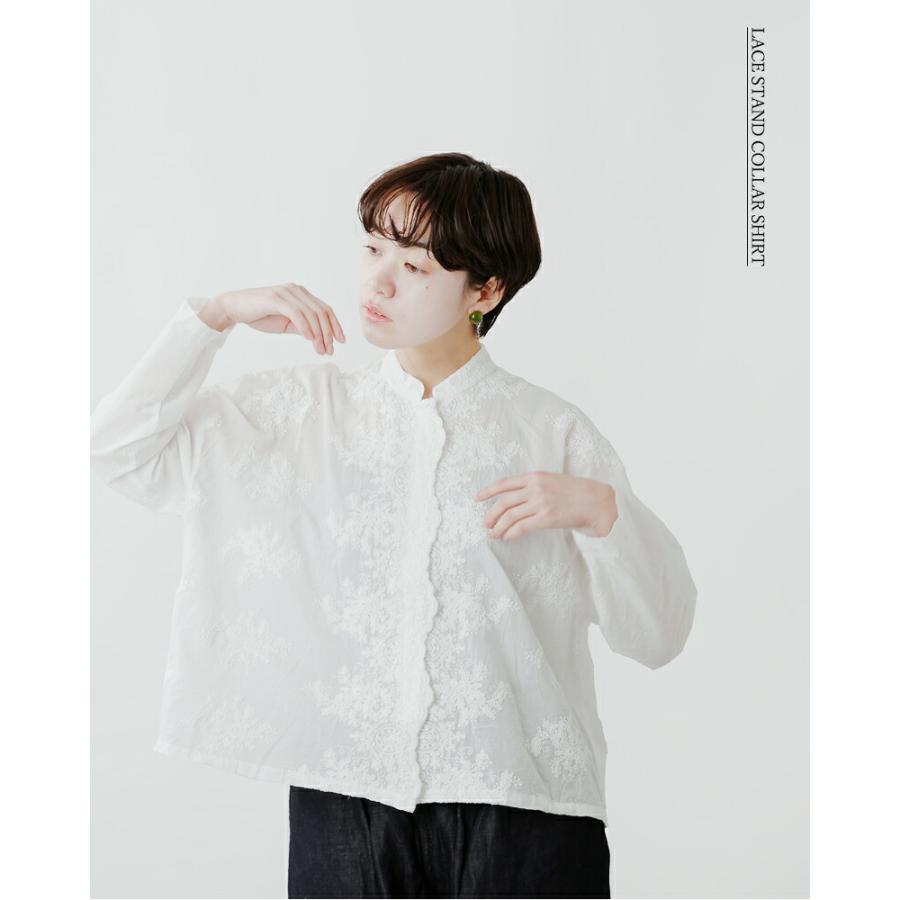 mizuiro ind スタンドカラーワイドシャツ　ピンク MIZUIRO ミズイロインド mizuiro ind コットン レース スタンドカラー