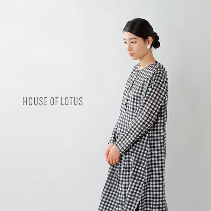 HOUSE OF LOTUS ハウス オブ ロータス クルーネックロングスリーブシルクギンガムワンピース 10121-11-601｜aranciato｜02