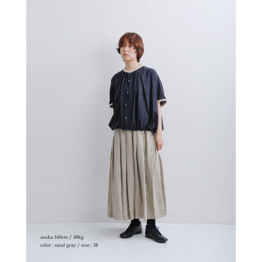 ina イナ リネンソフトワッシャーウエスト紐タックスカート 135128
