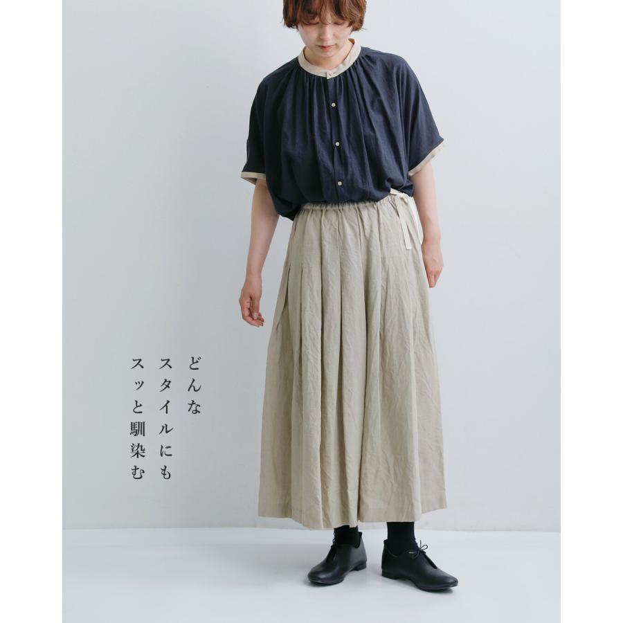 ina イナ リネンソフトワッシャーウエスト紐タックスカート 135128
