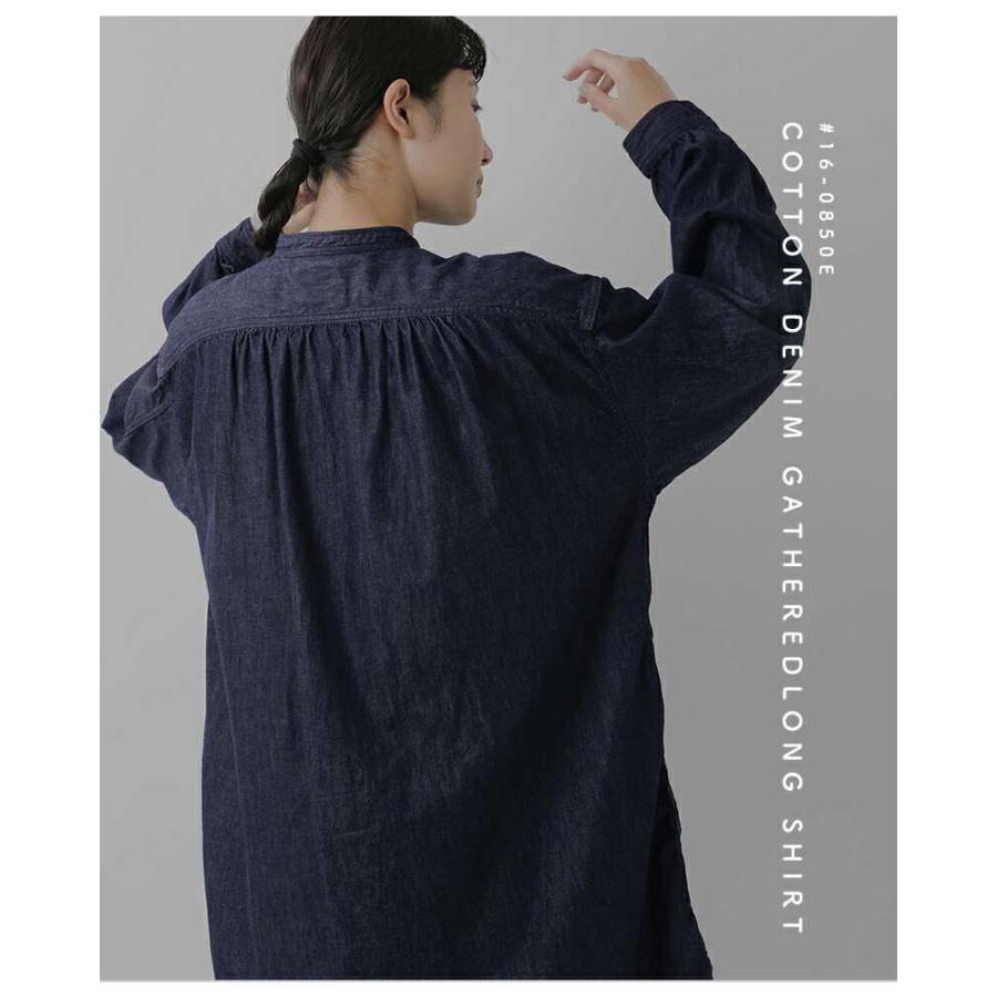 D.M.G. ドミンゴ  コットン デニム ギャザー ロング シャツ 16-0850e-nk 2025aw新作 レディース ☆☆ D.M.G. セール【40%OFF】ドミンゴ コットン デニム ギャザー ロング