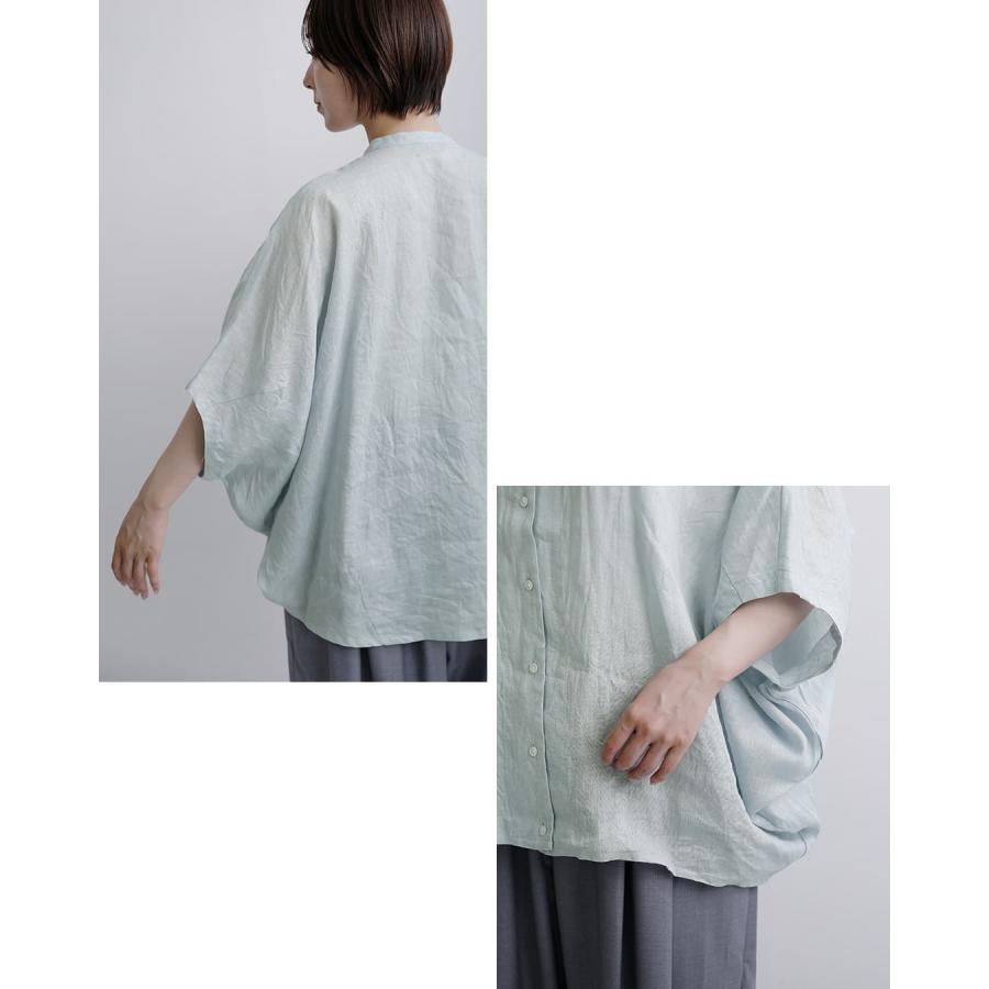 ミズイロインド mizuiro ind リネン スタンドカラー コクーン シャツ 2-230136 レディース 春夏 2026ss新作の画像