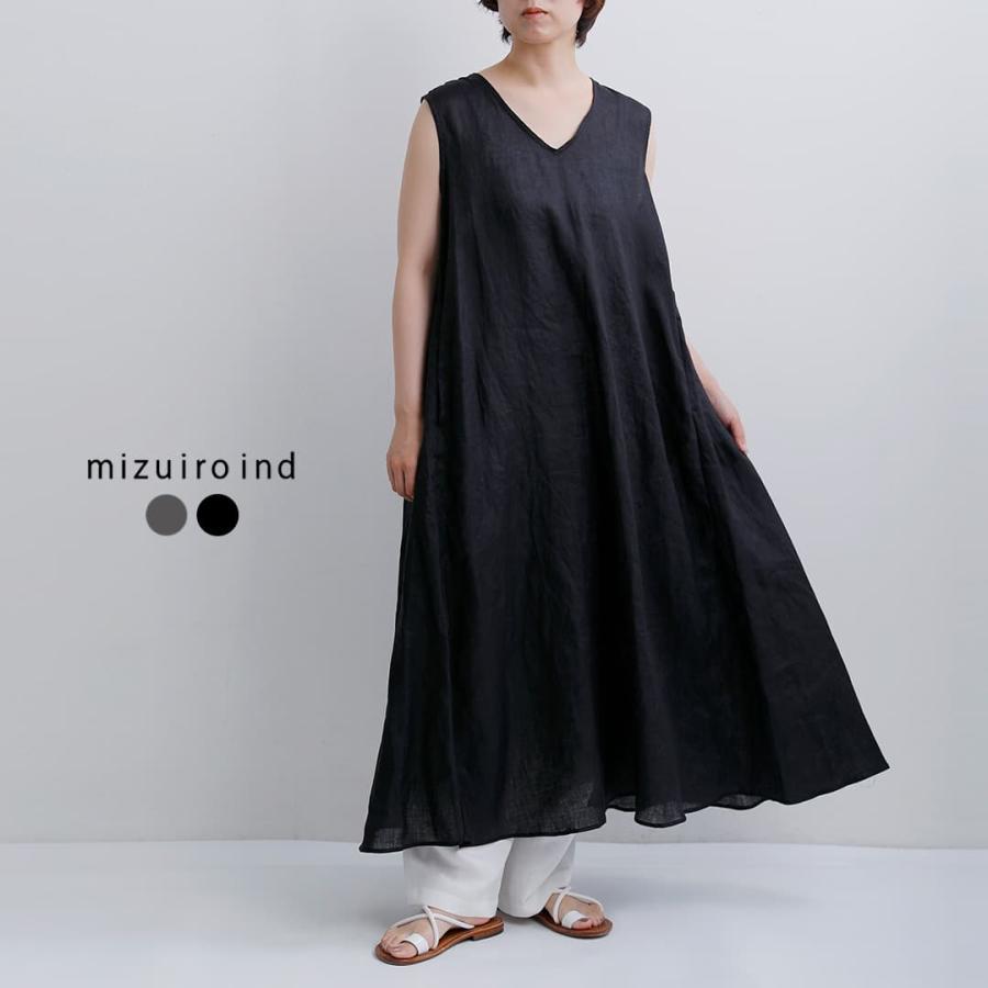 MIZUIRO ミズイロインド mizuiro ind フレンチリネン Vネック フレア