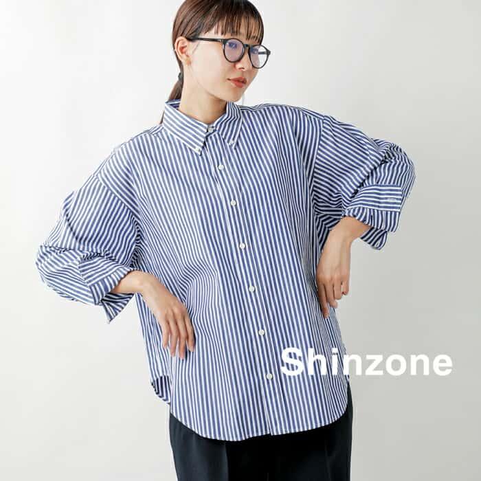 美品 シンゾーン ダディシャツ ブルー コットン 21AMSBL08 美品 シンゾーン ダディシャツ ブルー コットン 21AMSBL08