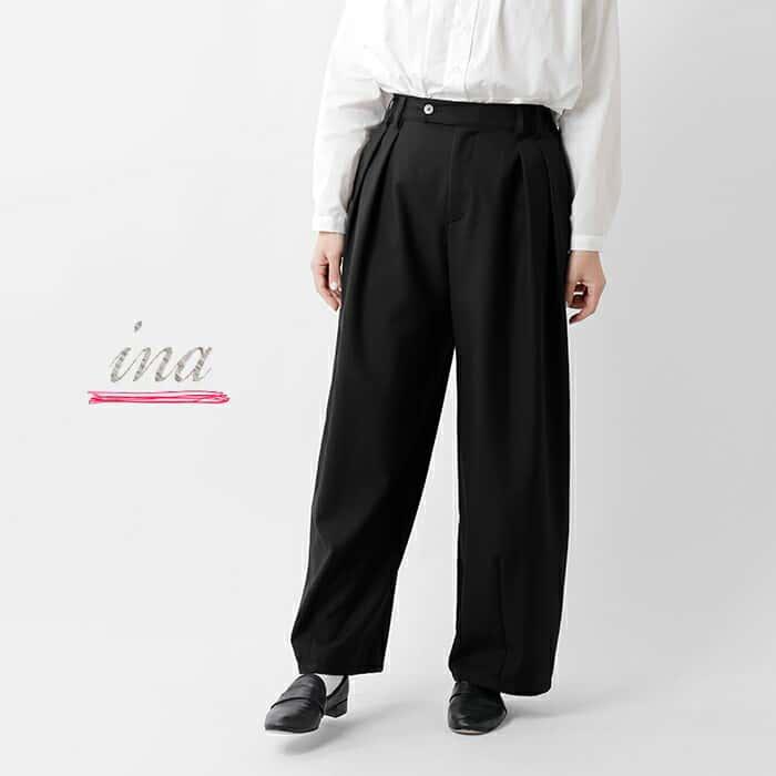 ななページです イナ ina クリア ツイル 後ろ ゴム 前 タック パンツ 225354