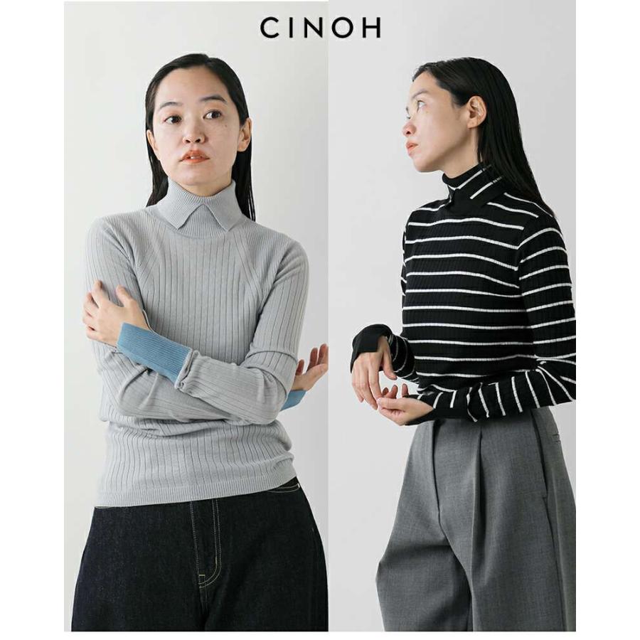 美品✨ CINOH ファインメリノウール　ハイネック　オーバーサイズ　ニット CINOH｜メリノウール オーバーサイズ バイカラー ハイネック ニット