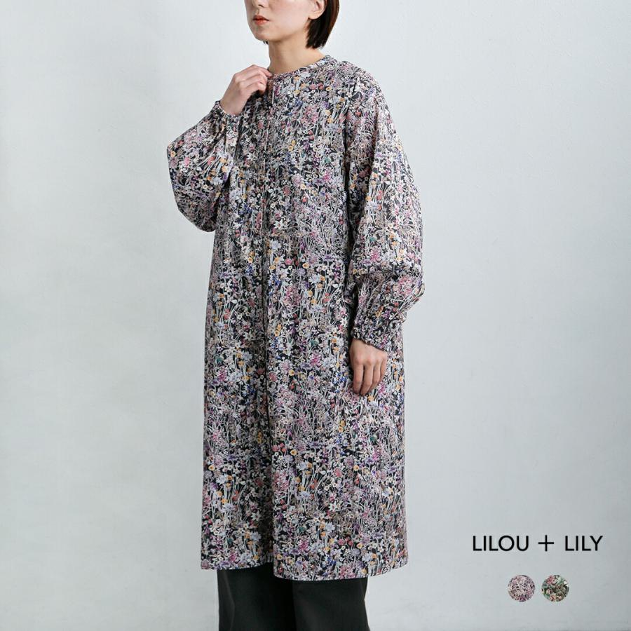リバティ【Yoshie】チュニックワンピース Rosa長袖OP ＜ヨシエ＞ シャツワンピ リラックスワンピ スタンドカラー