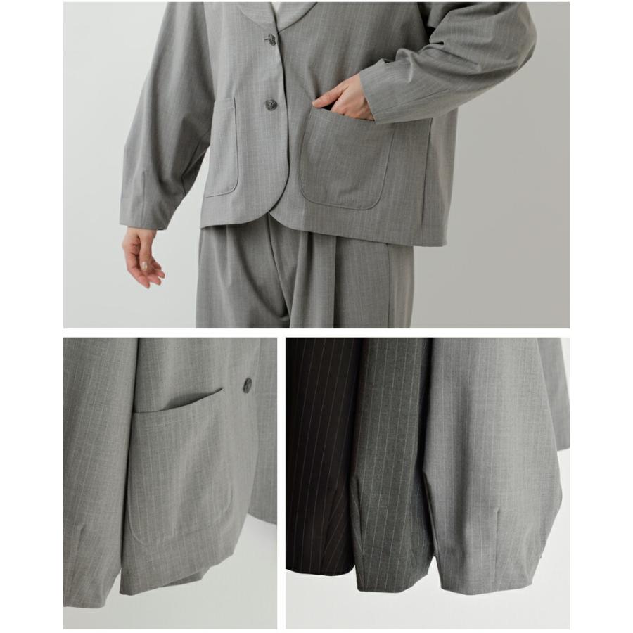 イナ ina 2wayストレッチ ストライプ ショールカラー ジャケット