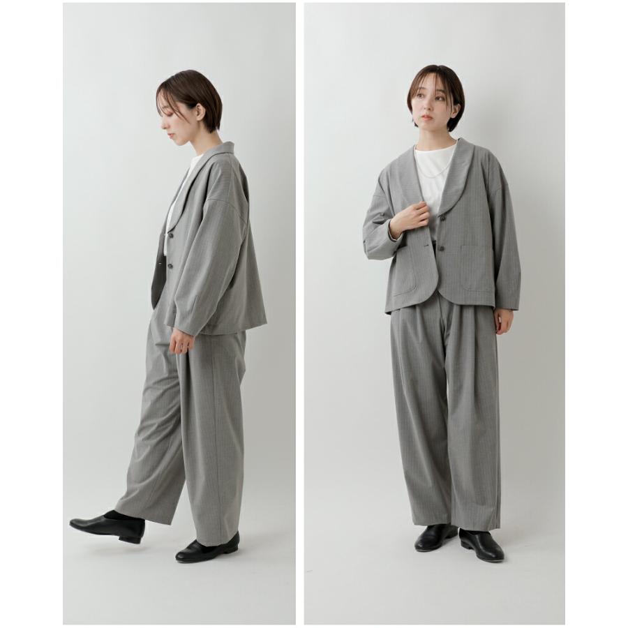 イナ ina 2wayストレッチ ストライプ ショールカラー ジャケット