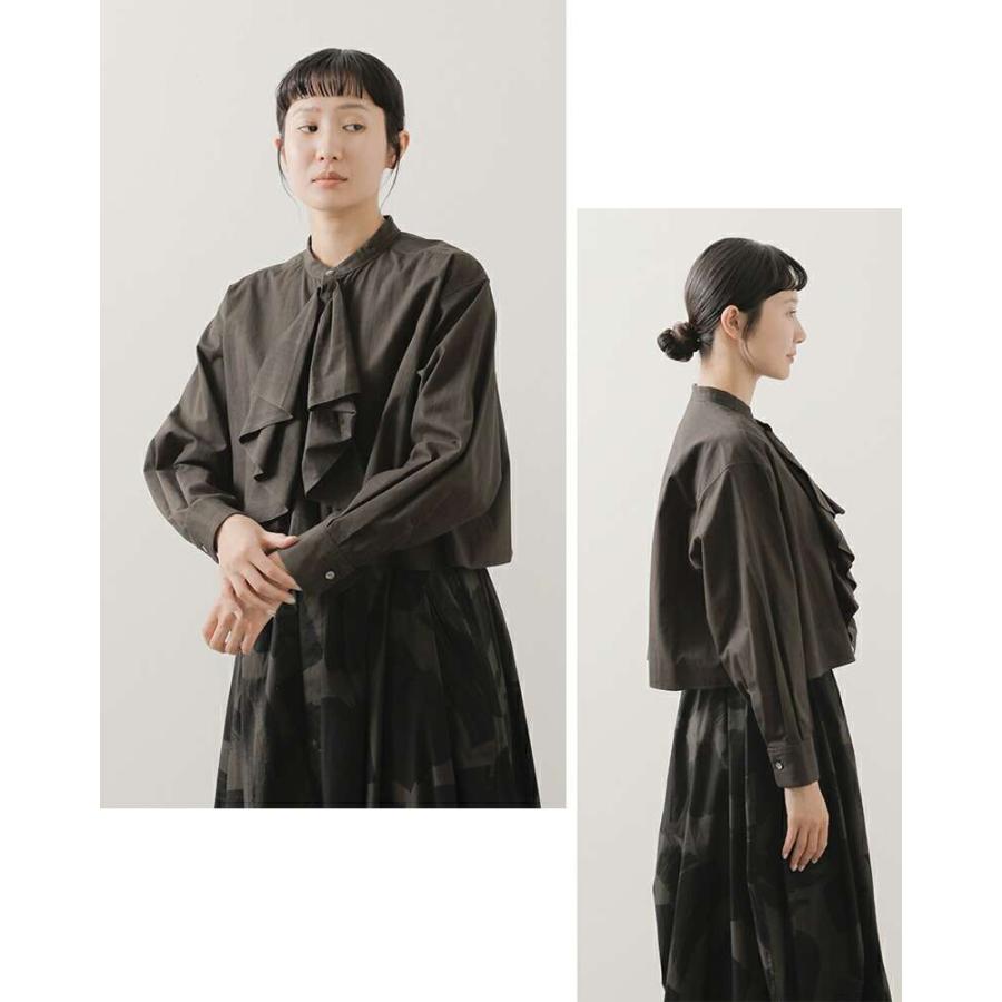 ハバーサック ブラウス HAVERSACK  コットン 墨染ブロード バンドカラー フリル シャツ 322526  ☆☆ クーポン対象 HAVERSACK（ハバーサック） コットン 墨染ブロード バンドカラー