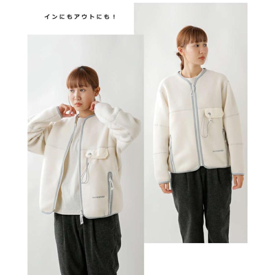 and wander（アンドワンダー） ウール フリース カーディガン wool