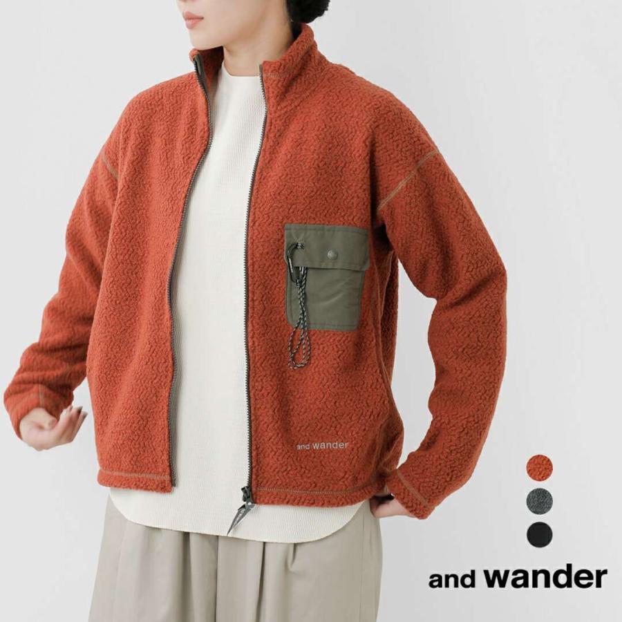 and wander アンドワンダー  リサイクルウールジャガード スタンド ジップ ジャケット “re wool JQ stand zip” 574-5281061 レディース 2025aw新作 クーポン対象 and wander（アンドワンダー） セール【30%OFF】アンドワンダー