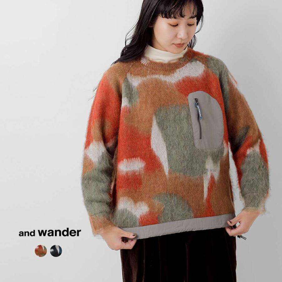 and wander アンドワンダー ミックスカラー シャギー ニット プルオーバー “mix color shaggy knit sweater” 574-5284064 レディース 2025aw新作 ☆☆ and wander（アンドワンダー） セール【30%OFF】アンドワンダー