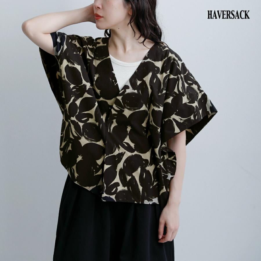 SAC ハバーサック HAVERSACK ブラッシュドフラワープリント Vネック