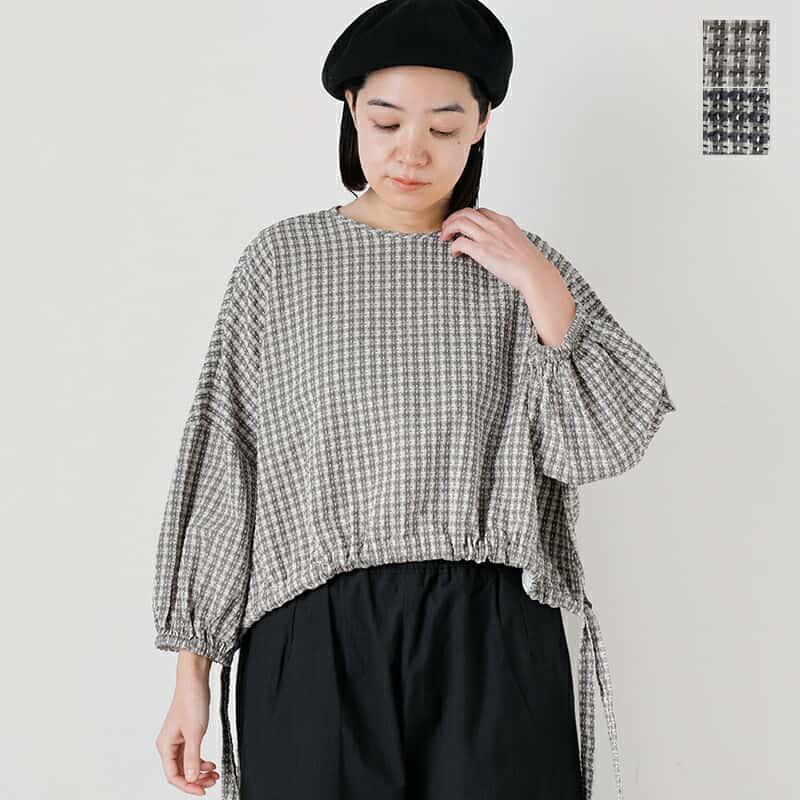 40%OFF】qiri キリ 刺し子 チェック ショート ブラウス sashiko check 