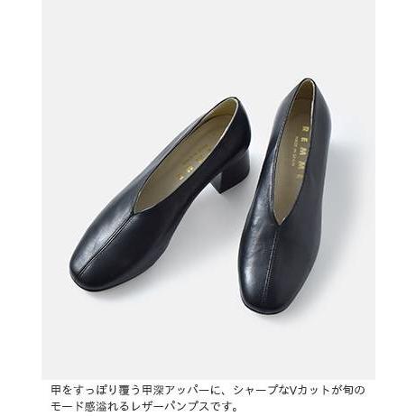 レメ REMME 甲深レザーチャンキーヒールパンプス 6433 : aranciato