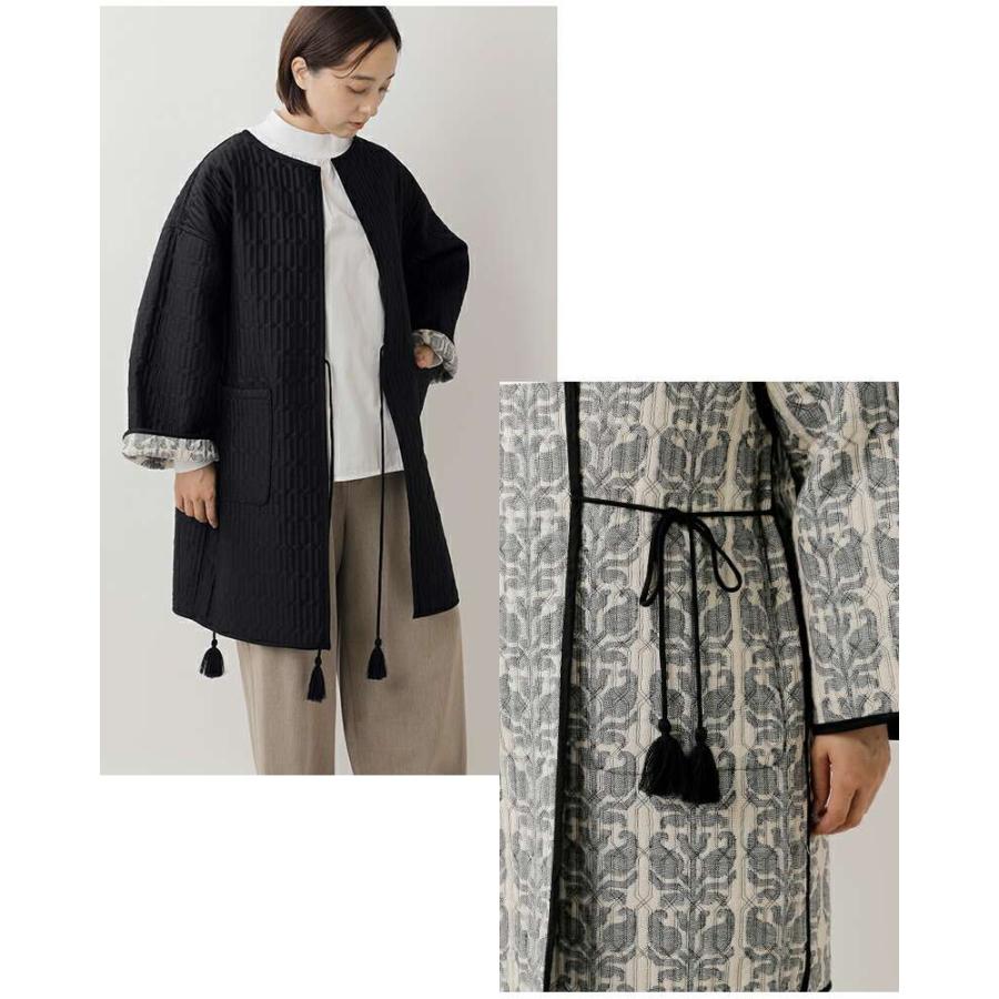 soi-e ソア  ジャガード リバーシブル ノーカラー ロング ジャケット 831426-yo 2025aw新作 レディース ☆☆ クーポン対象 SO セール【30%OFF】ソア soi-e ジャガード リバーシブル ノーカラー