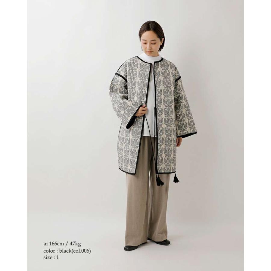 SO ソア soi-e ジャガード リバーシブル ノーカラー ロング ジャケット