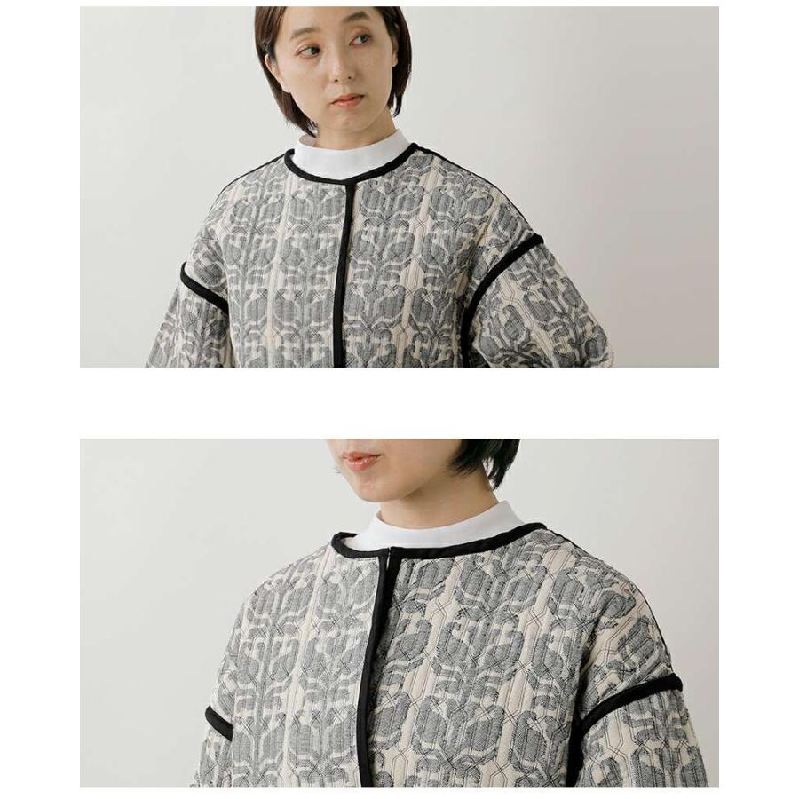 SO ソア soi-e ジャガード リバーシブル ノーカラー ロング ジャケット
