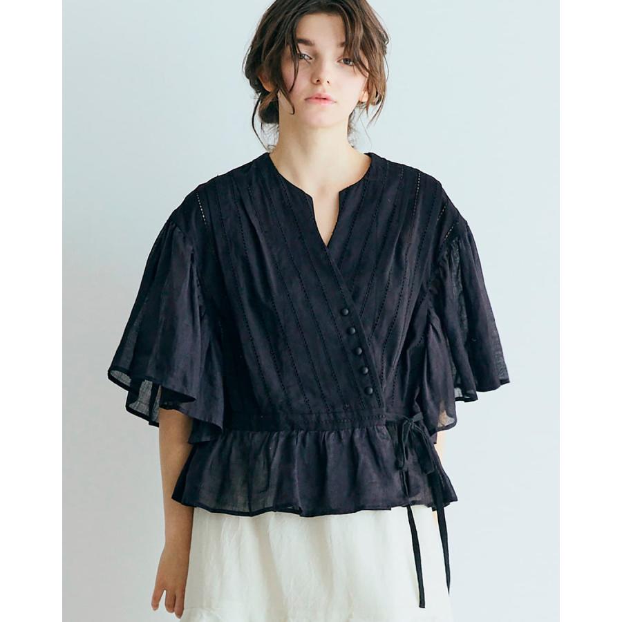 MAGALI マガリ ガーメントダイ コットンレース ブラウス グレー 半袖 MAGALI（マガリ） コットン レース カシュクール ブラウス bl277