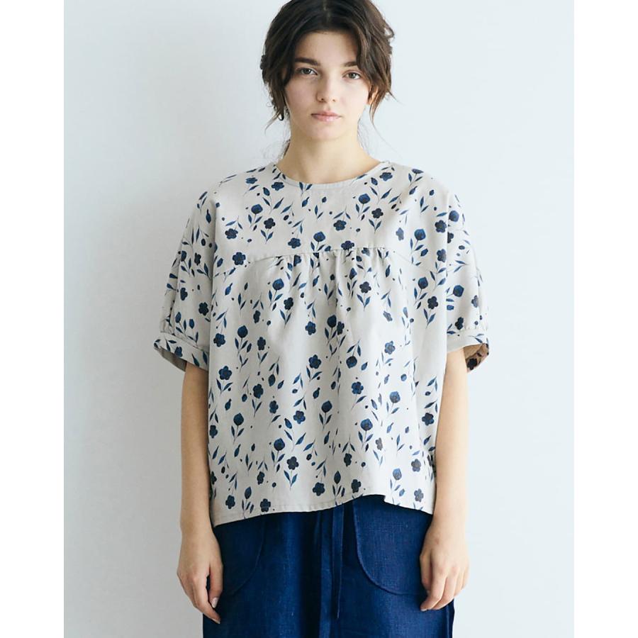 MAGALI リネンラミードットフリルスリーブプルオーバー　ブルーグレー MAGALI（マガリ） セール【30%OFF】マガリ MAGALI Fleur de brume