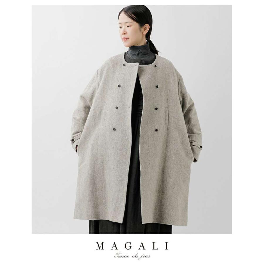 MAGALI（マガリ） ウールリネン ヘリンボーン ダブルボタン コート