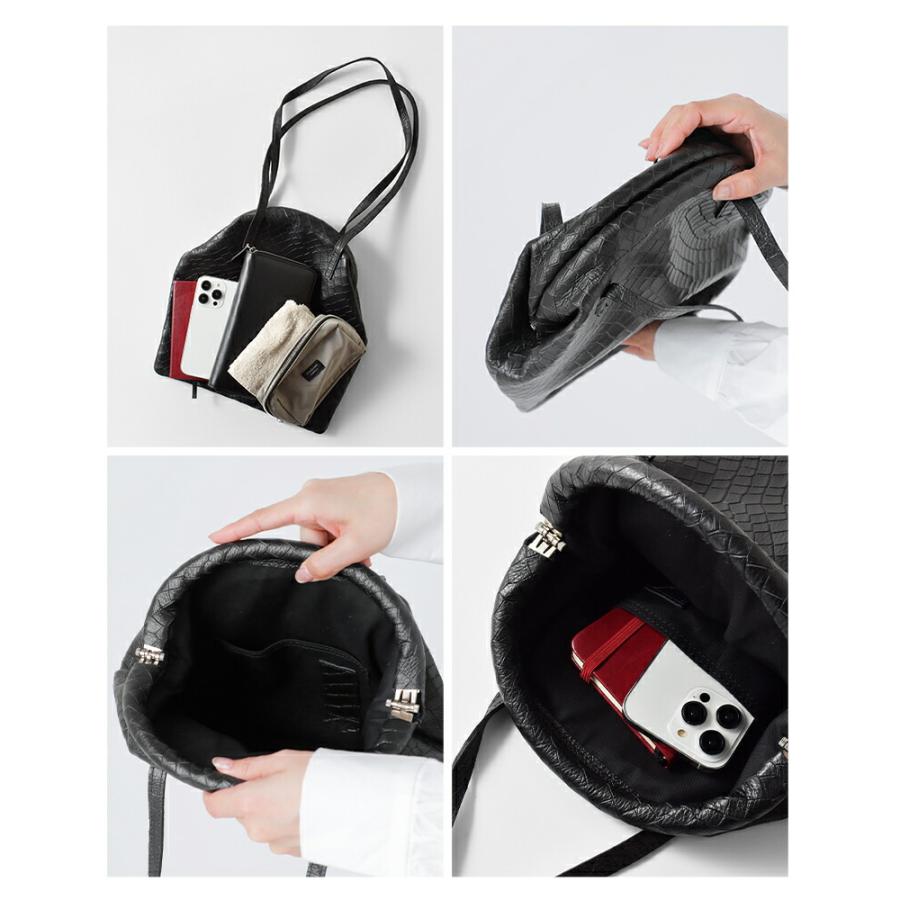 POMTATA（ポンタタ） カウレザークロコ型押し フレーム ショルダー