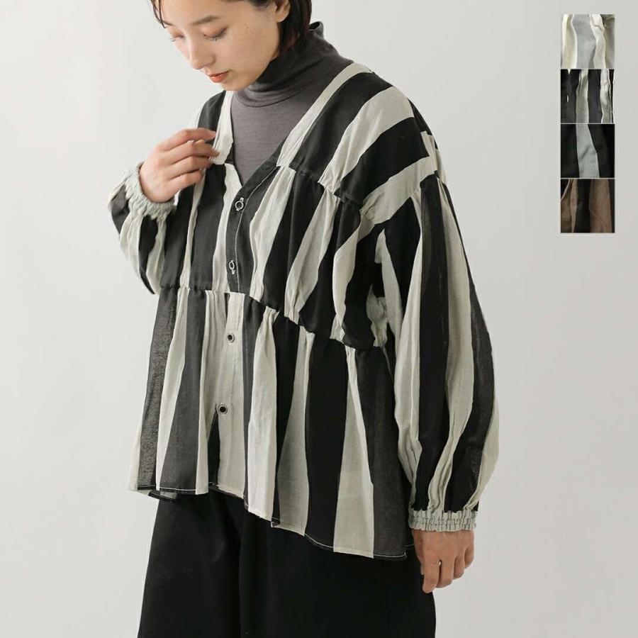 ESTROISLOSE エストゥロワルーズ コットン 太ボーダープリント 裾フリル ブラウス eb25323-tr レディース 2025aw新作 ☆☆ クーポン対象 ESTROISLOSE（エストゥロワルーズ） セール【30%OFF】エストゥロワ