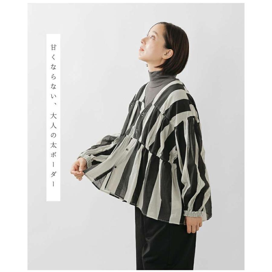 ESTROISLOSE エストゥロワルーズ コットン 太ボーダープリント 裾フリル ブラウス eb25323-tr レディース 2025aw新作 ☆☆ クーポン対象 ESTROISLOSE（エストゥロワルーズ） セール【30%OFF】エストゥロワ