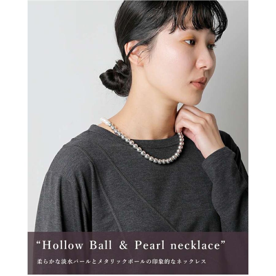 EO イオ メタリックボール 淡水パール ネックレス Hollow Ball
