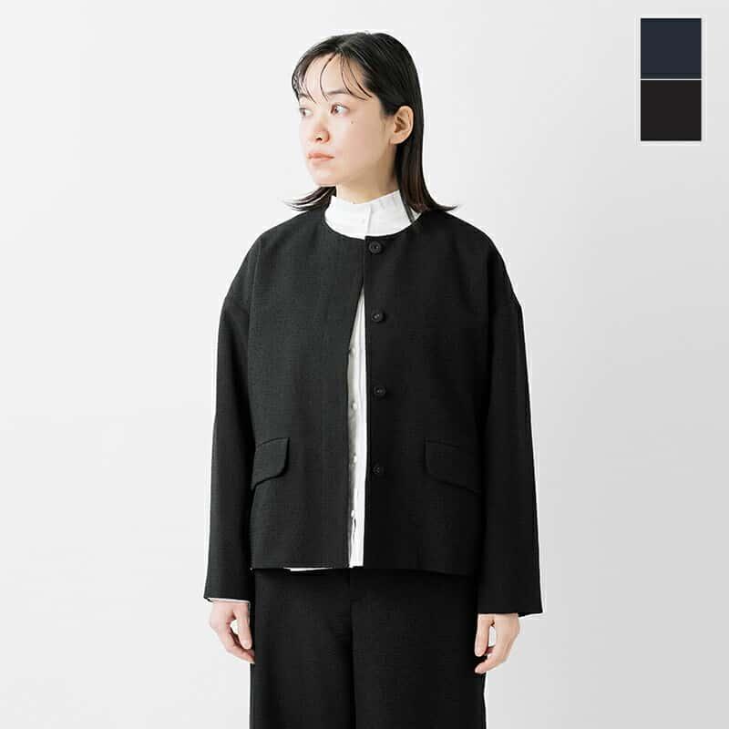 nooy（ヌーイ） ブークレ ジャガード ブラック ノーカラー フラップ