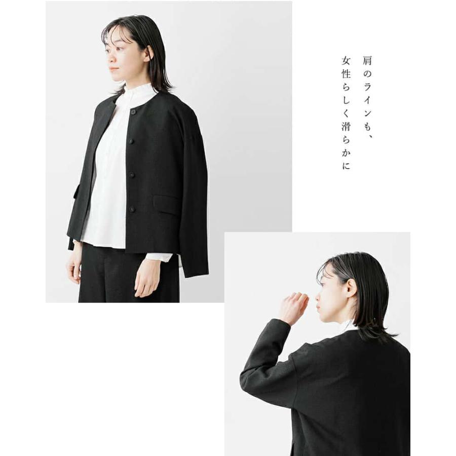 nooy（ヌーイ） ブークレ ジャガード ブラック ノーカラー フラップ