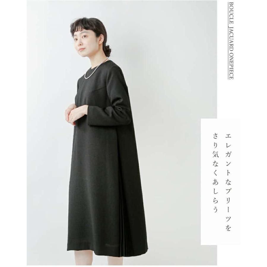 nooy（ヌーイ） ブークレ ジャガード ブラック サイド プリーツ ドレス