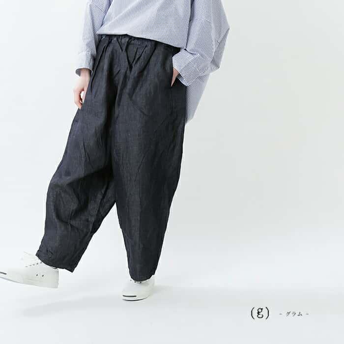   リネン コットン デニムプルオンパンツ g グラム コットン リネン ライトデニム スローパンツ g-014d