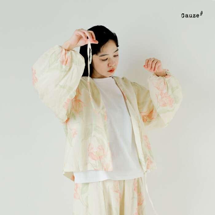 Gauze# 【クーポン対象】ガーゼ リネン アンティーク フラワープリント  