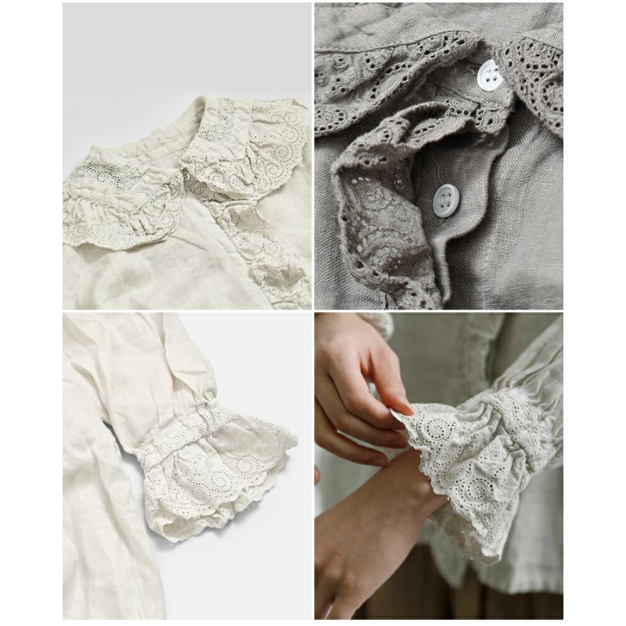 Gauze#（ガーゼ） リネンアンティーク フリルブラウス ameri ANTIQUE