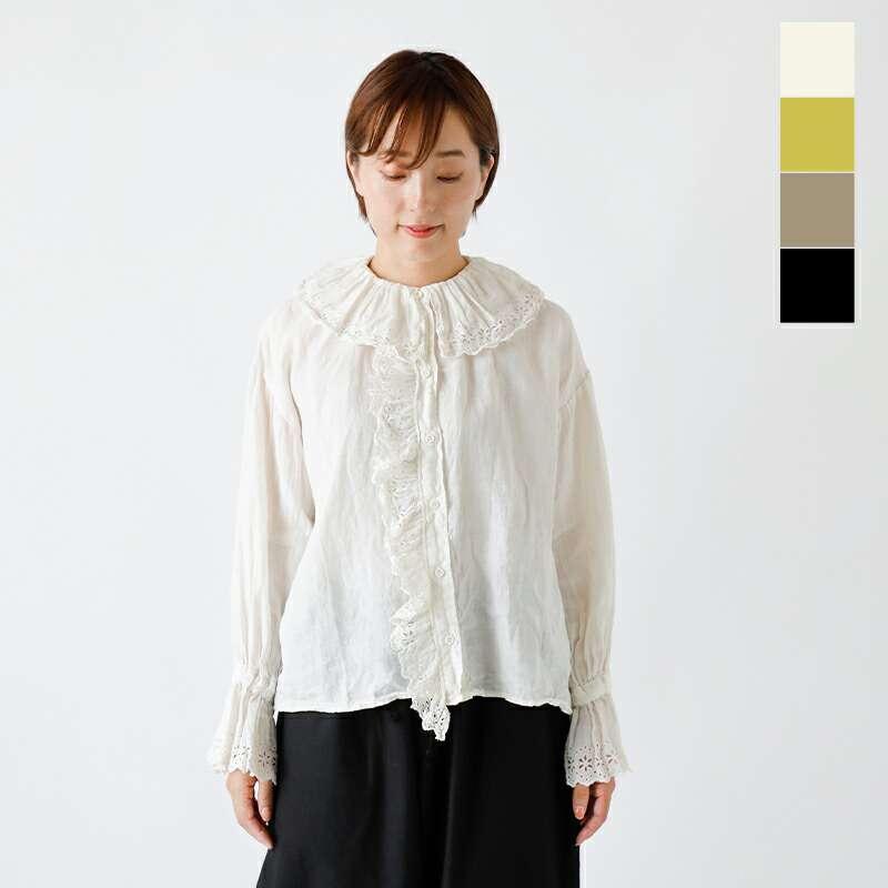 Gauze# ガーゼ ラミーリネン アンティーク レース フリル ブラウス 