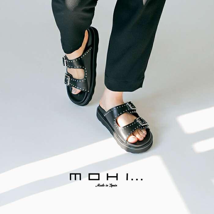 MOHI モヒ カウレザー ダブルベルト スタッズ サンダル gu12 MOHI モヒ カウレザー ダブルベルト スタッズ サンダル gu12
