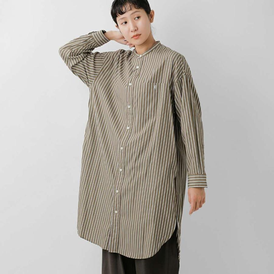 GYMPHLEX（ジムフレックス） コットン ストライプ バンドカラー シャツ