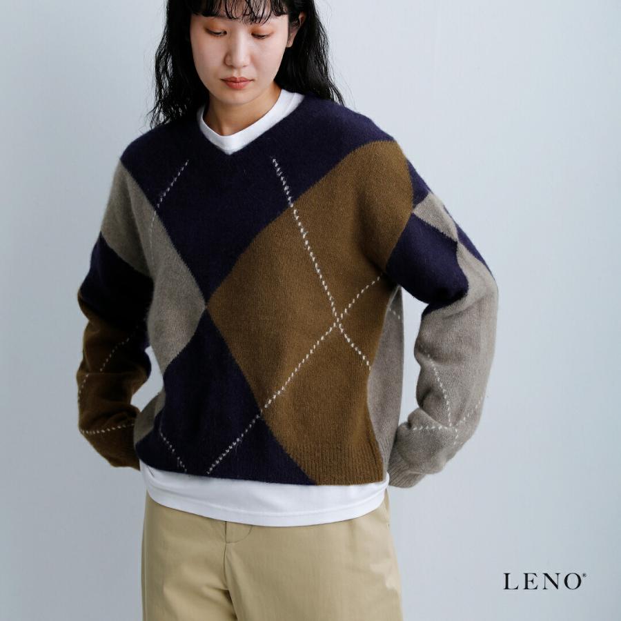 LENO リノ ラクーンウール ブラッシュド ビッグアーガイル セーター