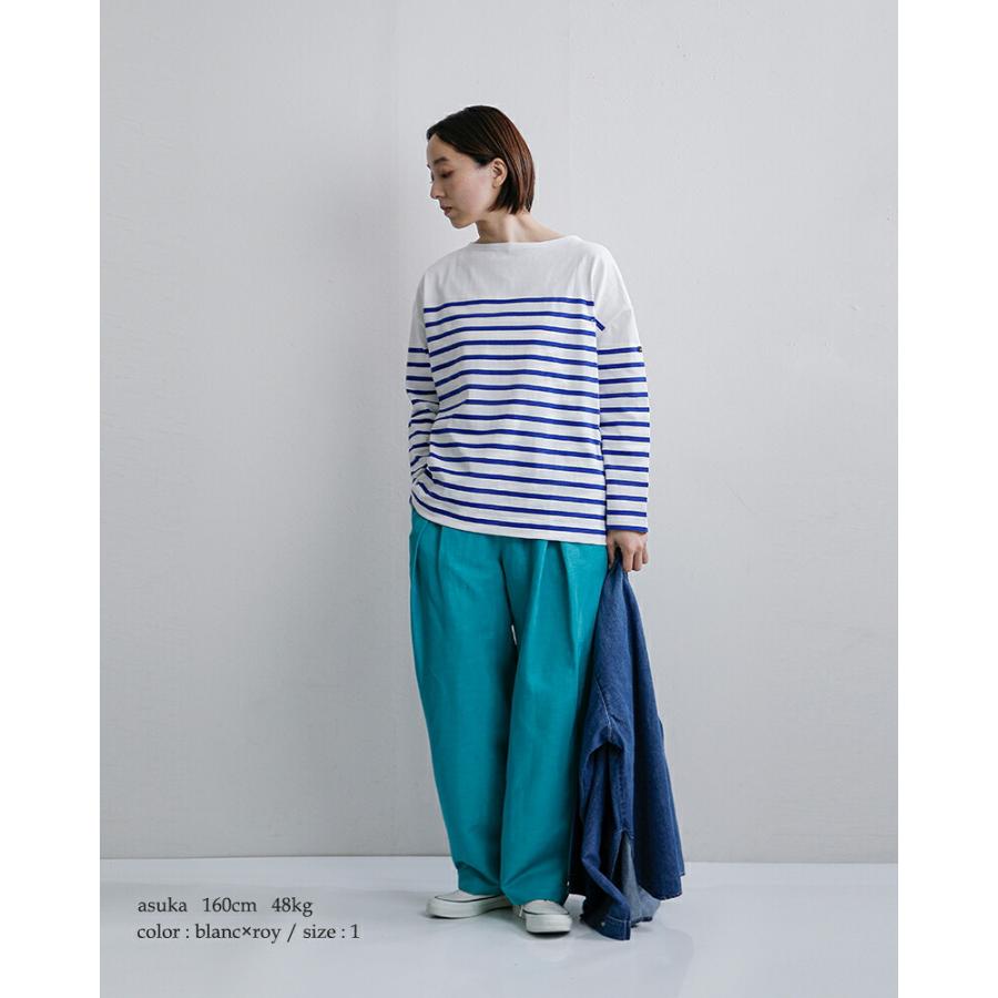 L'Appartement  VOLUME SLEEVEボートネックプルオーバー Le Minor（ルミノア） 薄手 コットン ボーダー 9分袖 ボートネック