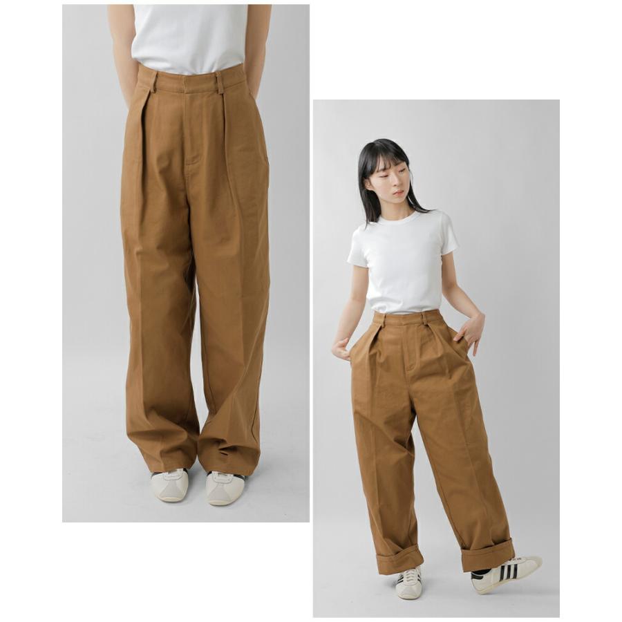 LENO CHINO TROUSERS PAINT ワイドチノ ベージュ 26 LENO リノ コットン ワンタック チノパンツ ONE FOWRAD PLEATS CHINO