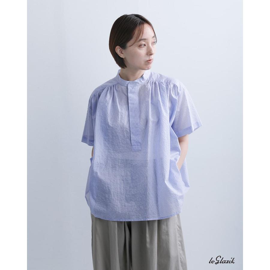 ルグラジック  Le Glazik シアーボーダー ギャザー 半袖シャツ lg-b0381bos-sbb レディース  春夏海外出荷不可 2026ss新作の画像