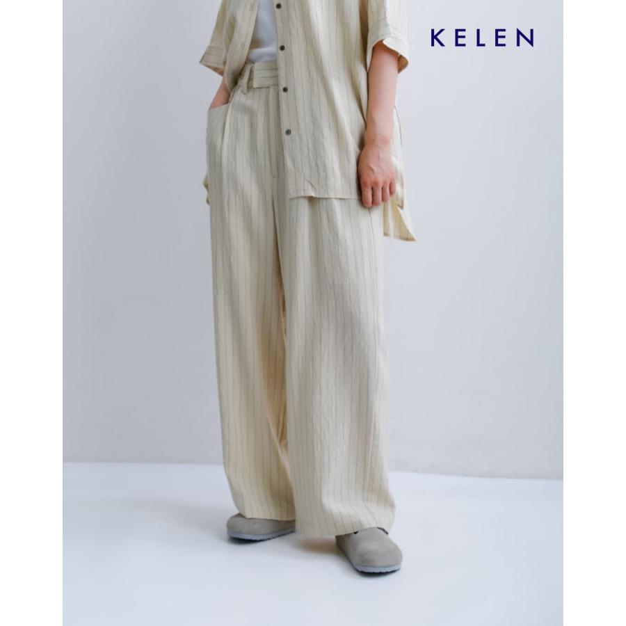 Kelen（ケレン） リネン混 ピンストライプ スラックス パンツ NORA