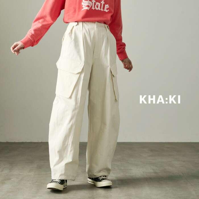 kha:ki カーキ コットン ヘリンボーンツイル ワイド カーゴ パンツ  