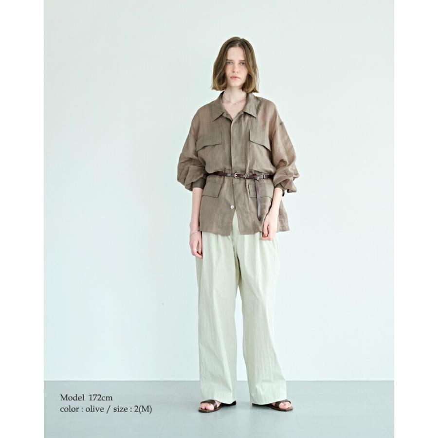 SHARE SPIRIT 泥染め ミリタリーシャツJKT 茶 コットンラミー kha:ki（カーキ） セール【30%OFF】カーキ シアーラミーポプリン