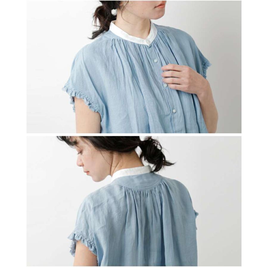 ハンドメイド 『リネン フリルスリーブ シャツ *フジイロ* フリーサイズ』 ハンドメイド 『リネン フリルスリーブ シャツ *フジイロ